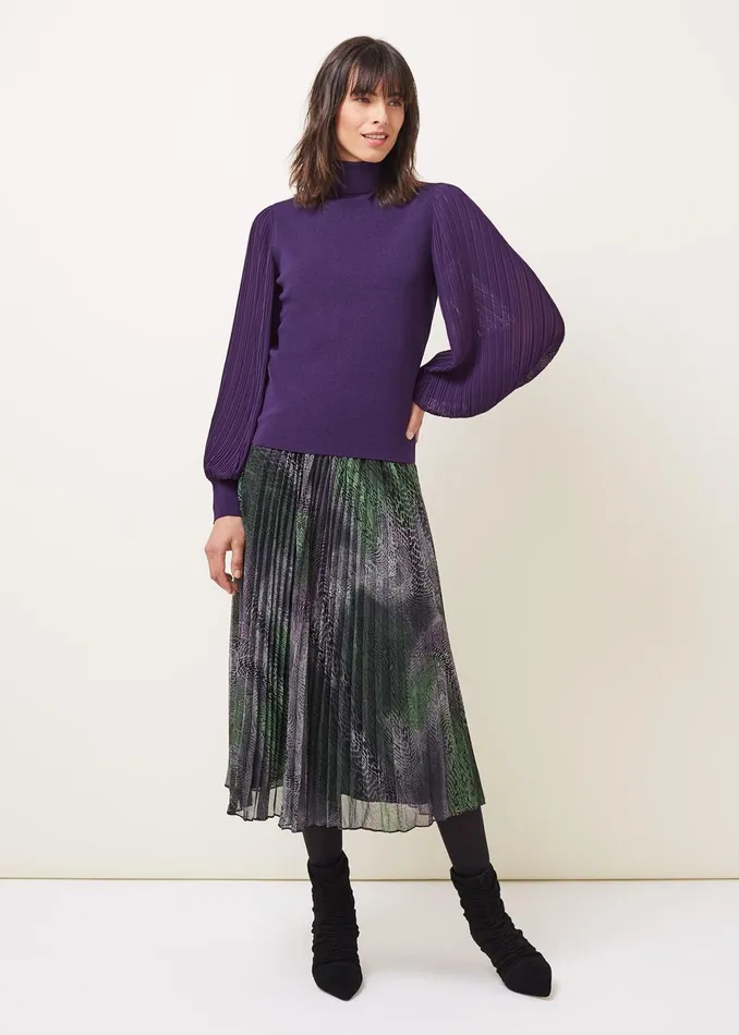 Women Phase Eight Knitwear Everley Pleat Sleeve Fine Knit Jumper Plum