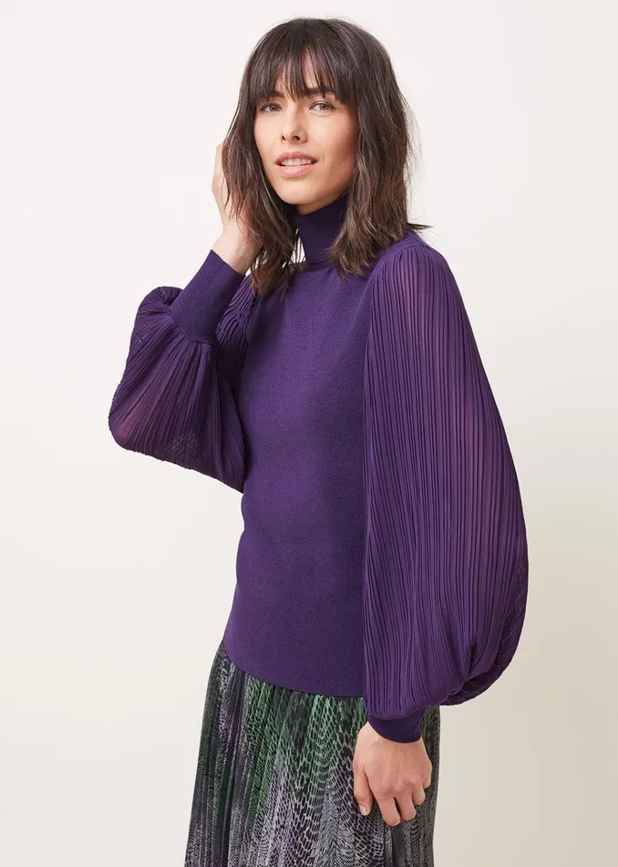 Women Phase Eight Knitwear Everley Pleat Sleeve Fine Knit Jumper Plum