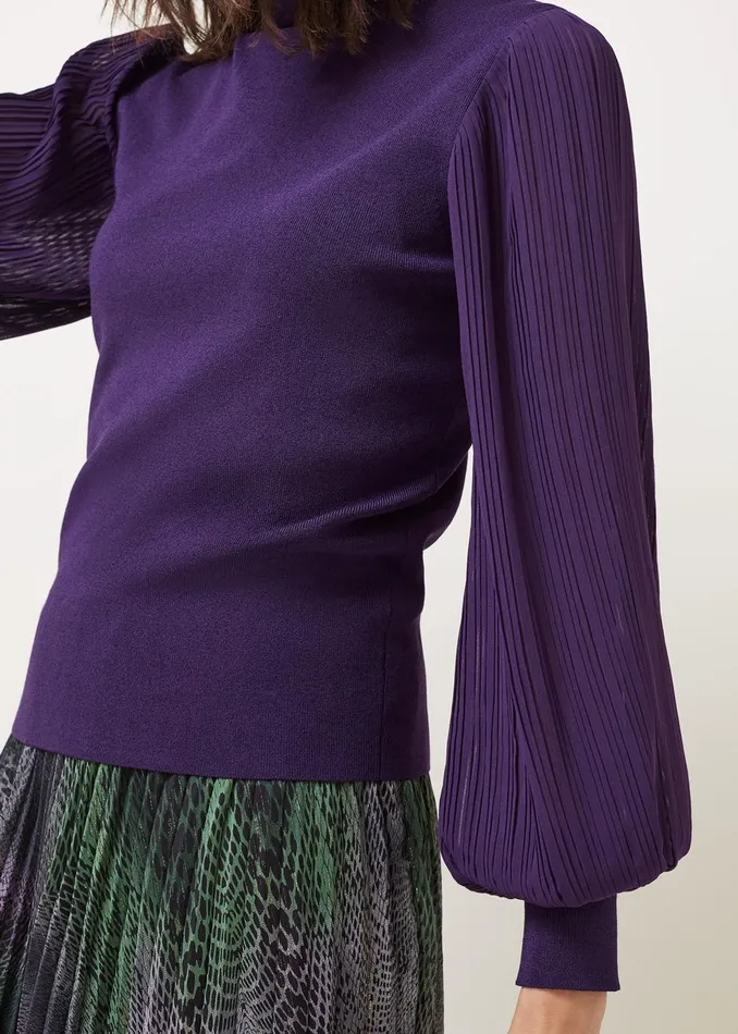 Women Phase Eight Knitwear Everley Pleat Sleeve Fine Knit Jumper Plum