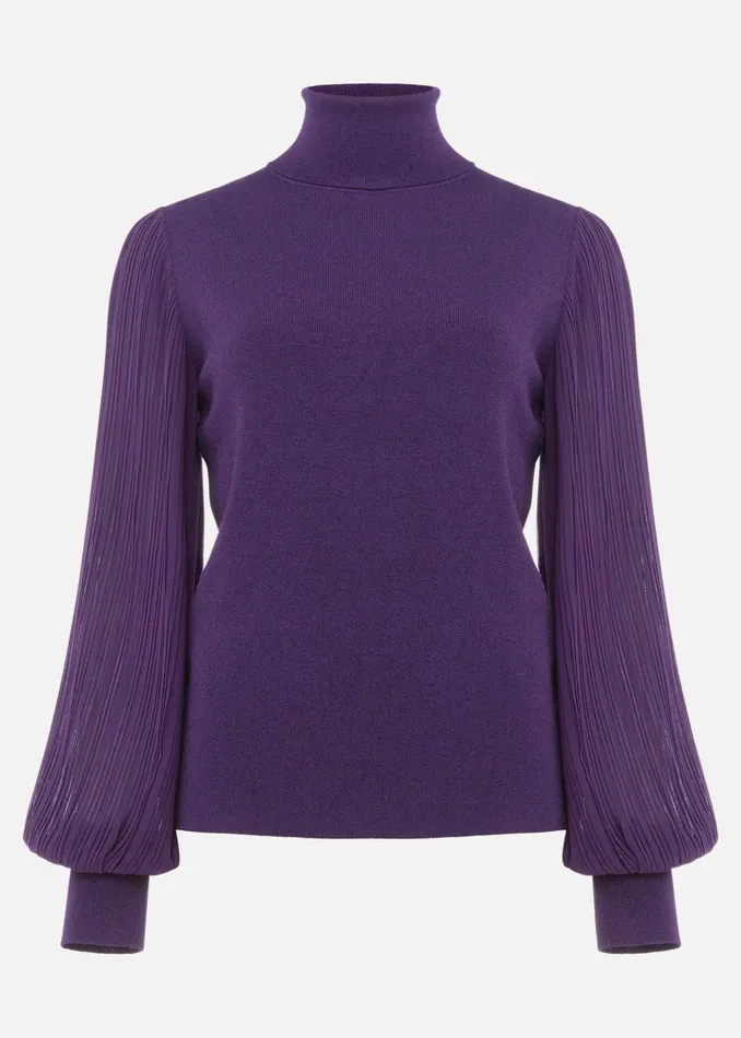 Women Phase Eight Knitwear Everley Pleat Sleeve Fine Knit Jumper Plum