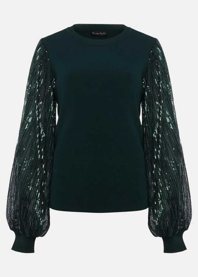 Women Phase Eight Knitwear Everley Sequin Sleeve Top Dark Green