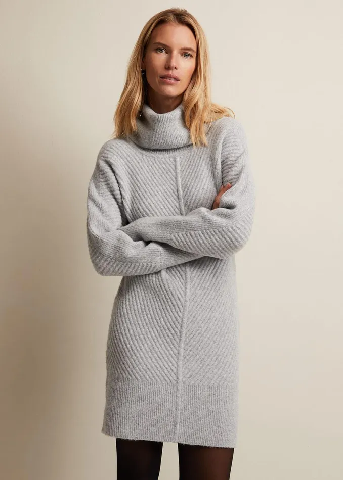 Women Phase Eight Knitwear Fillipa Grey Knitted Tunic Mini Dress Grey