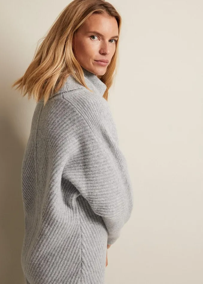Women Phase Eight Knitwear Fillipa Grey Knitted Tunic Mini Dress Grey