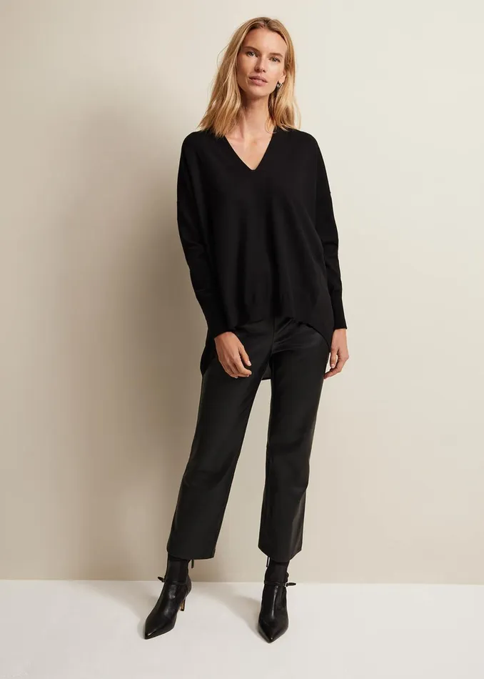 Women Phase Eight Knitwear Flora Black VNeck Fine Knit Top Black