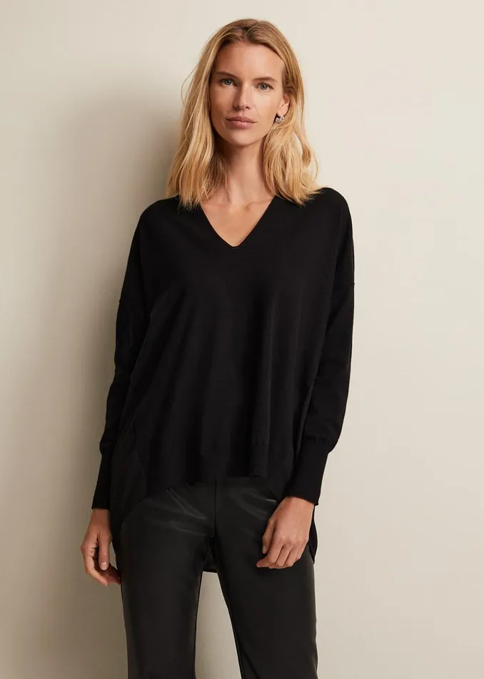 Women Phase Eight Knitwear Flora Black VNeck Fine Knit Top Black