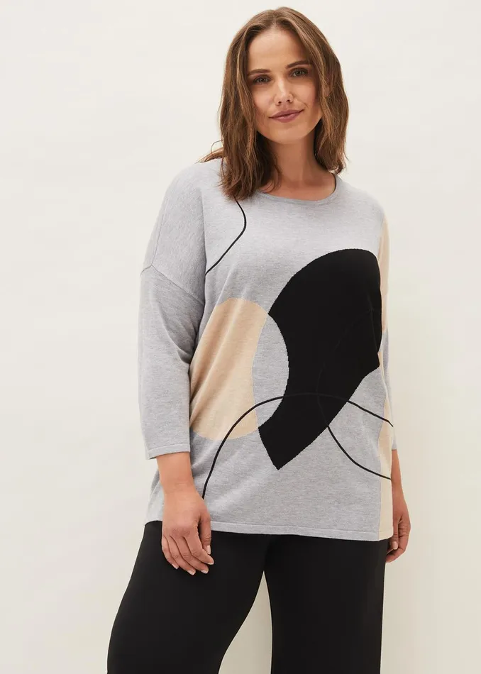 Women Phase Eight Knitwear Francis Abstract Print Knit Jumper Grey Multi