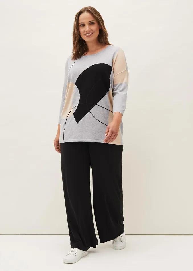 Women Phase Eight Knitwear Francis Abstract Print Knit Jumper Grey Multi