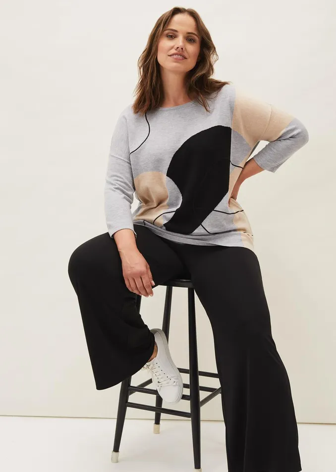 Women Phase Eight Knitwear Francis Abstract Print Knit Jumper Grey Multi
