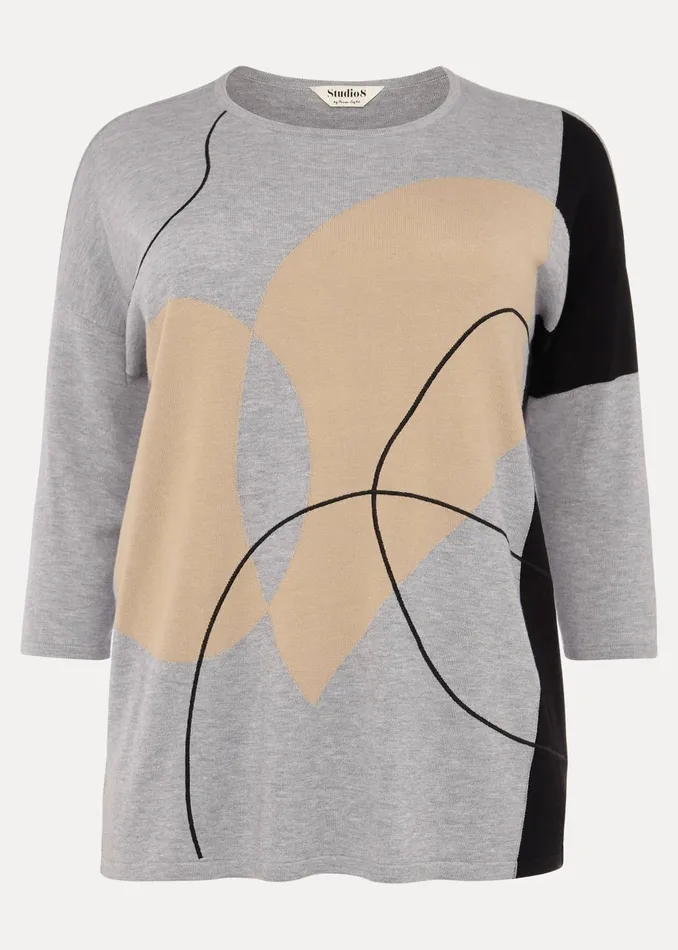 Women Phase Eight Knitwear Francis Abstract Print Knit Jumper Grey Multi