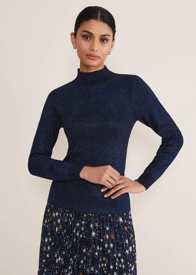 Women Phase Eight Knitwear Gwyneth Lurex Knitted Jumper Midnightblue
