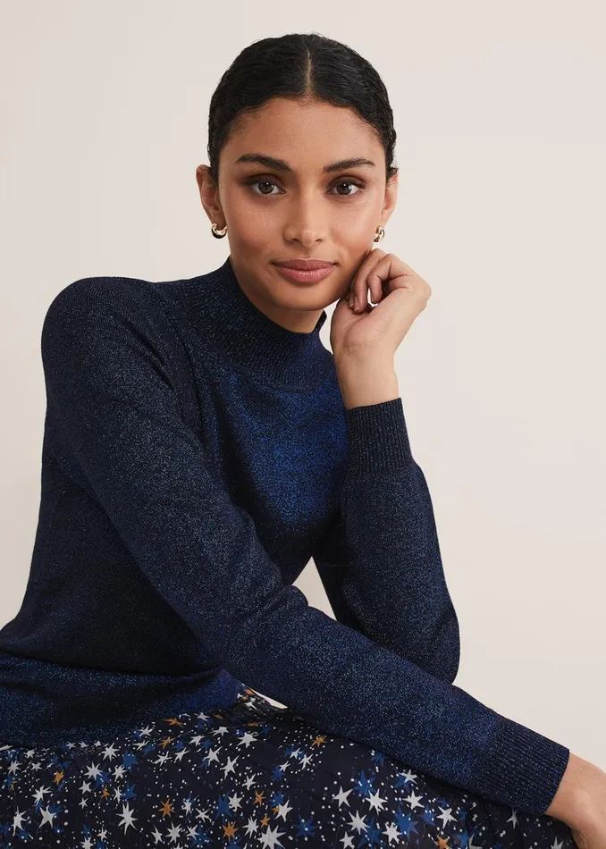 Women Phase Eight Knitwear Gwyneth Lurex Knitted Jumper Midnightblue