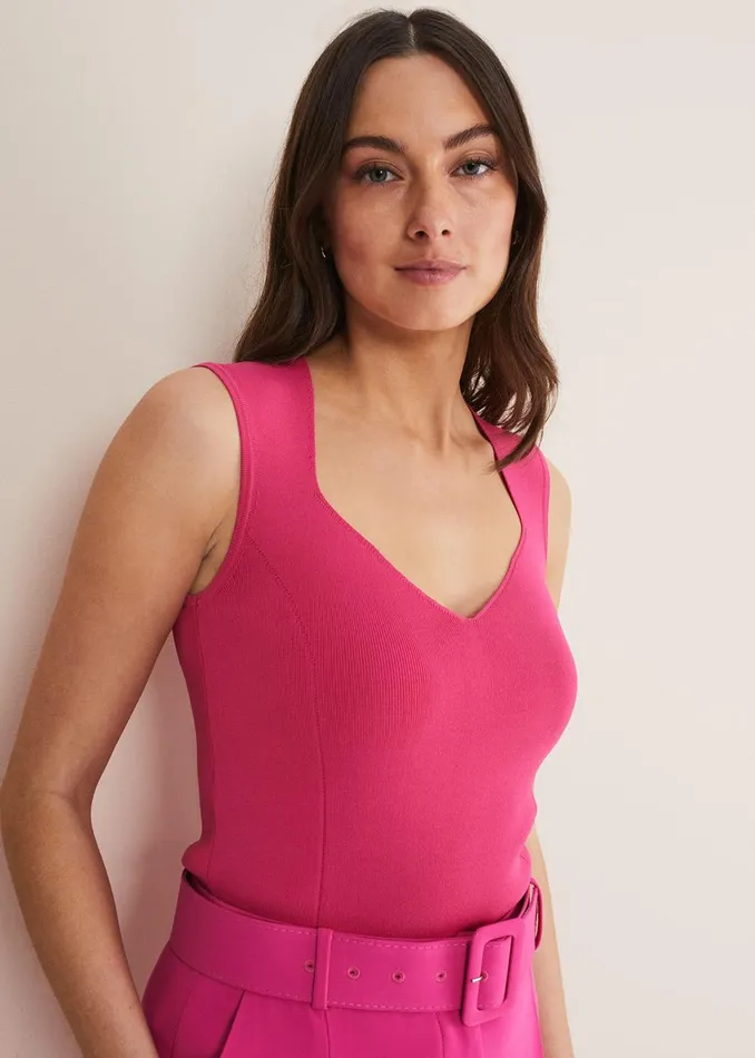 Women Phase Eight Knitwear Halina Sweetheart Neck Knitted Top Fluro Pink