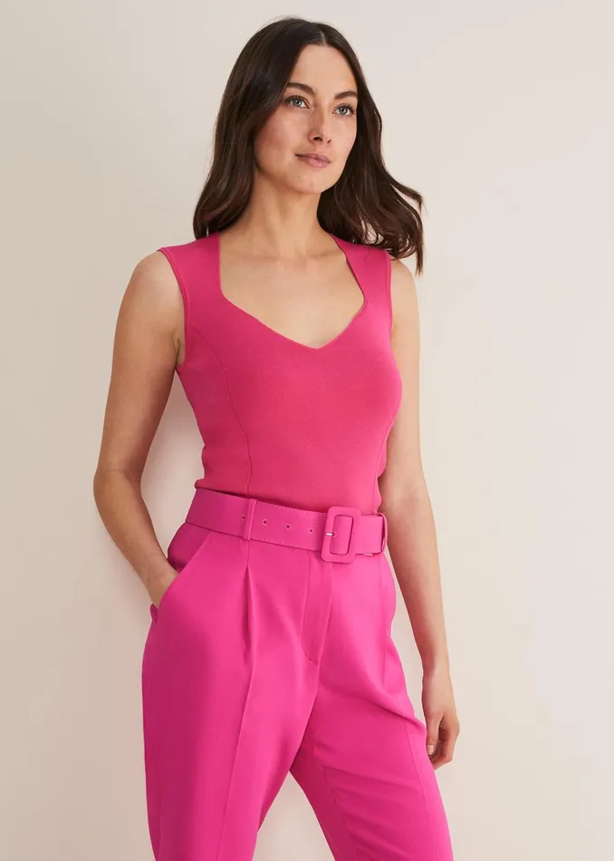 Women Phase Eight Knitwear Halina Sweetheart Neck Knitted Top Fluro Pink