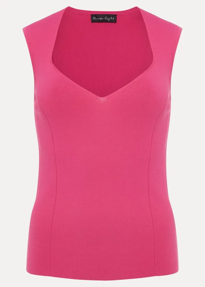 Women Phase Eight Knitwear Halina Sweetheart Neck Knitted Top Fluro Pink