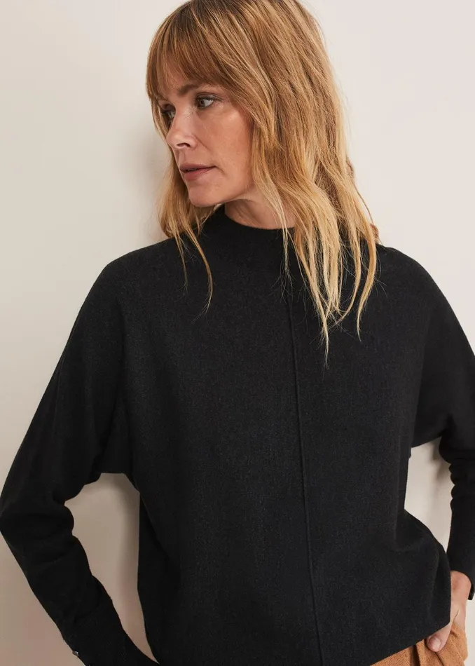 Women Phase Eight Knitwear Indigo Button Cuff Easy Knit Charcoal