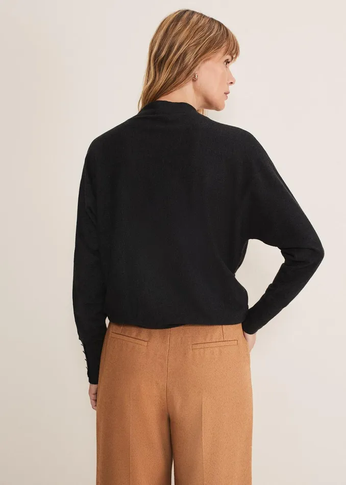 Women Phase Eight Knitwear Indigo Button Cuff Easy Knit Charcoal