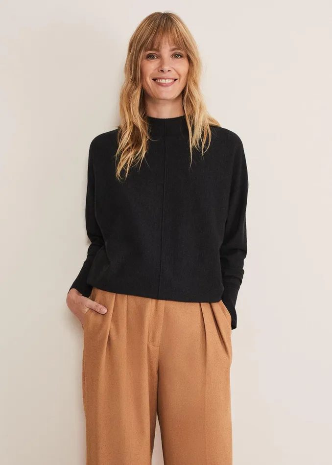 Women Phase Eight Knitwear Indigo Button Cuff Easy Knit Charcoal