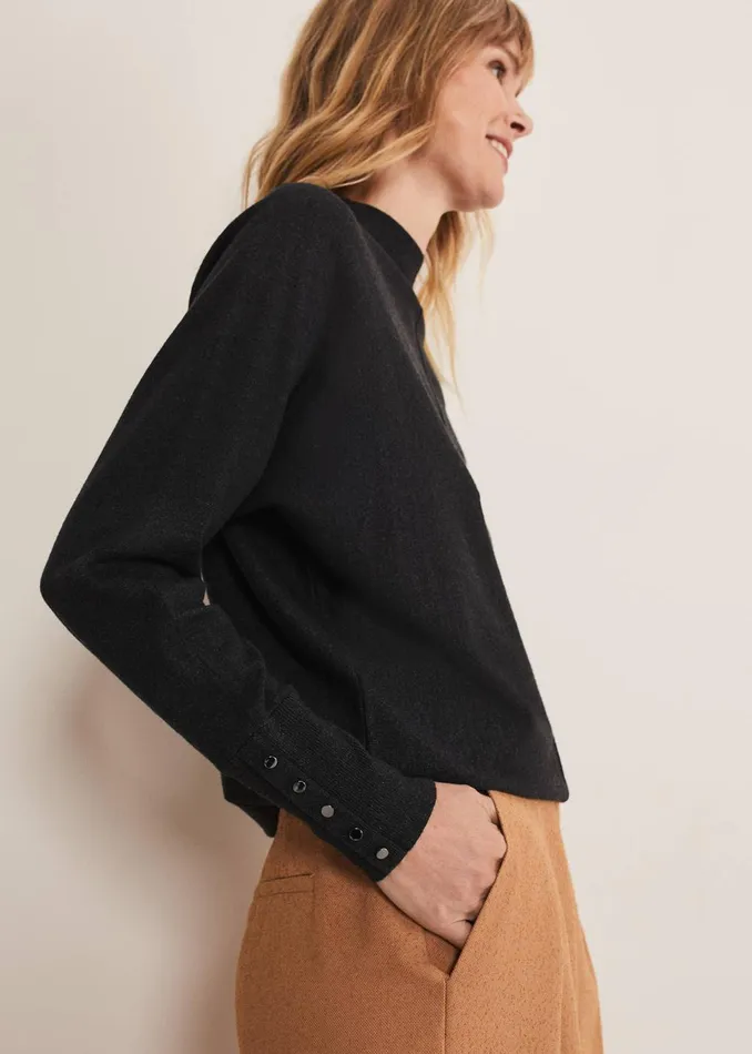 Women Phase Eight Knitwear Indigo Button Cuff Easy Knit Charcoal