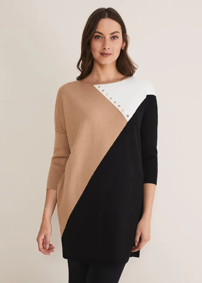 Women Phase Eight Knitwear Isabel Colourblock Knit Dress Camel Multi