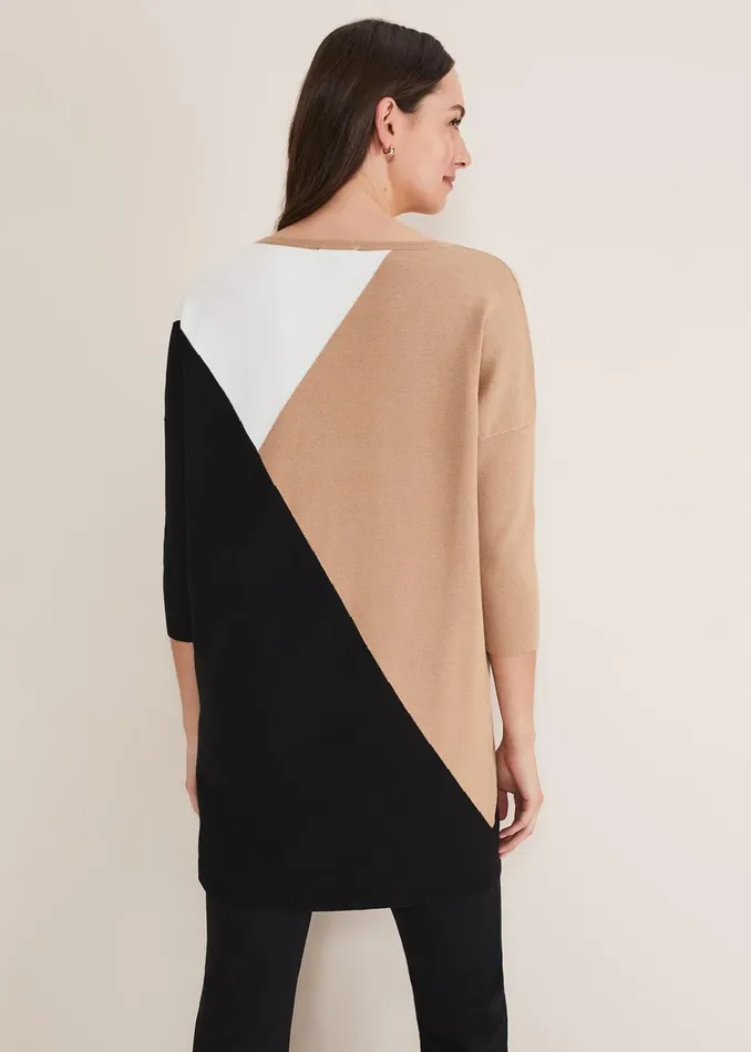Women Phase Eight Knitwear Isabel Colourblock Knit Dress Camel Multi