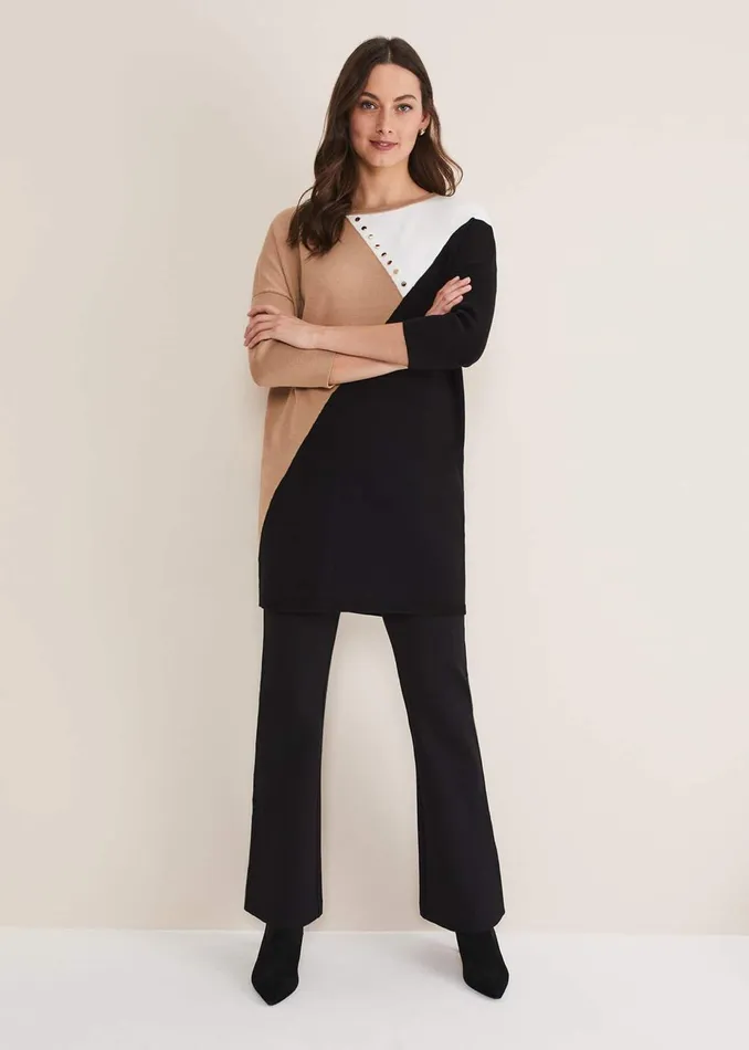 Women Phase Eight Knitwear Isabel Colourblock Knit Dress Camel Multi