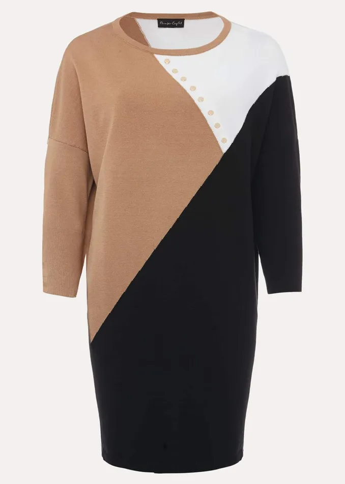 Women Phase Eight Knitwear Isabel Colourblock Knit Dress Camel Multi