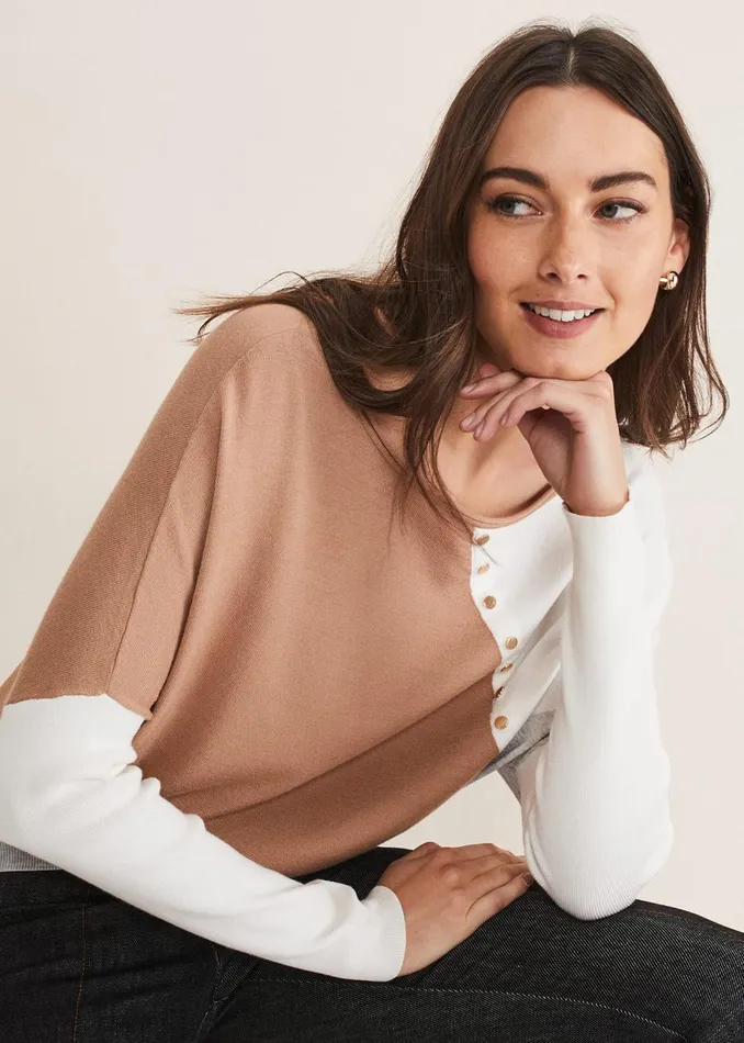 Women Phase Eight Knitwear Isabel Colourblock Knit Grey Multi