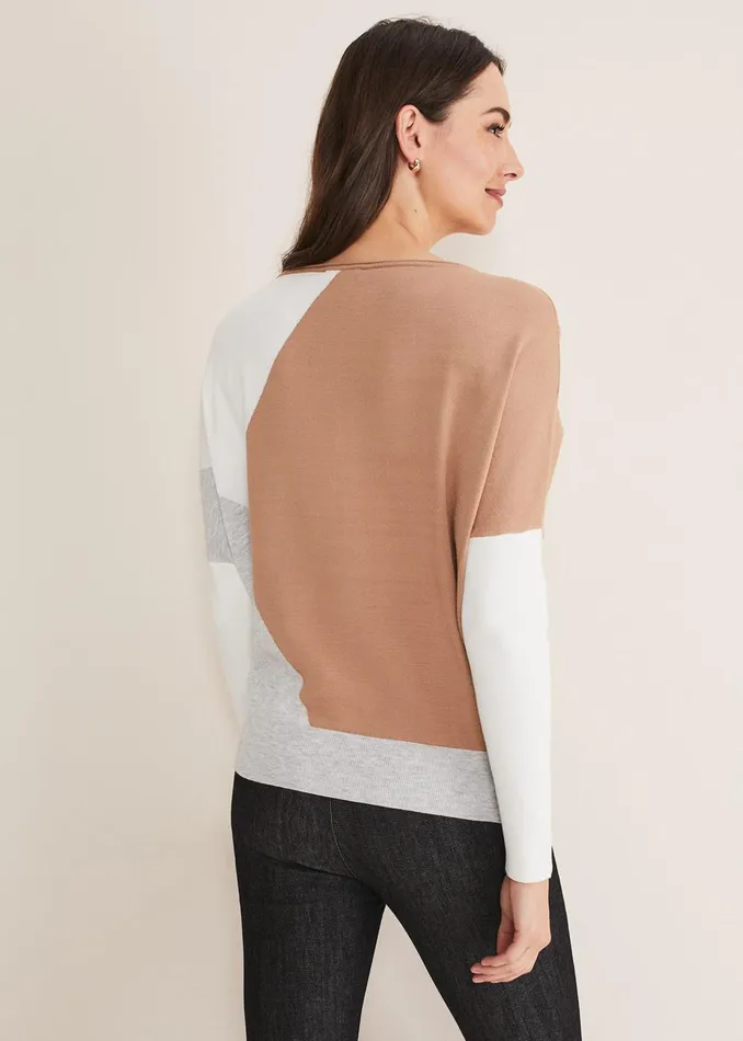 Women Phase Eight Knitwear Isabel Colourblock Knit Grey Multi