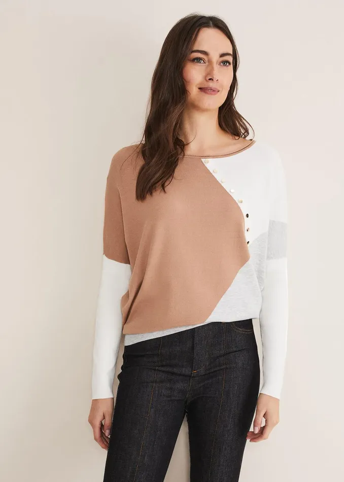 Women Phase Eight Knitwear Isabel Colourblock Knit Grey Multi