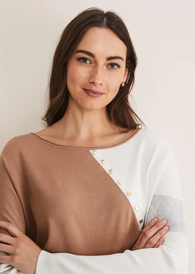 Women Phase Eight Knitwear Isabel Colourblock Knit Grey Multi