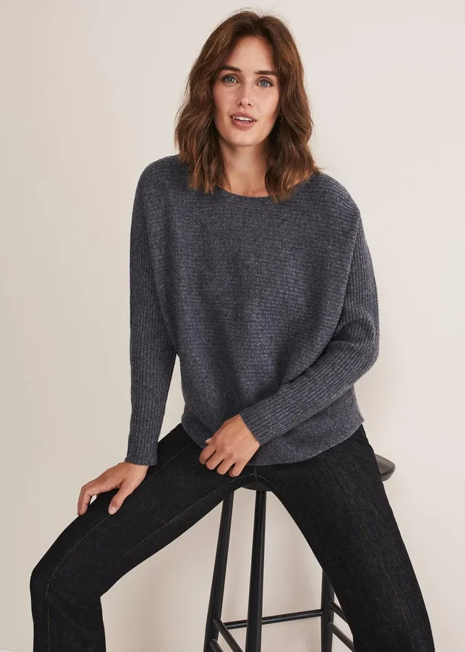 Women Phase Eight Knitwear Isabella Ripple Wool Cashmere Jumper Charcoal