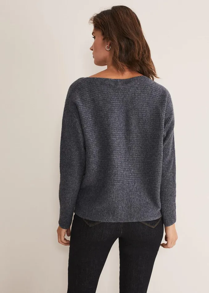 Women Phase Eight Knitwear Isabella Ripple Wool Cashmere Jumper Charcoal