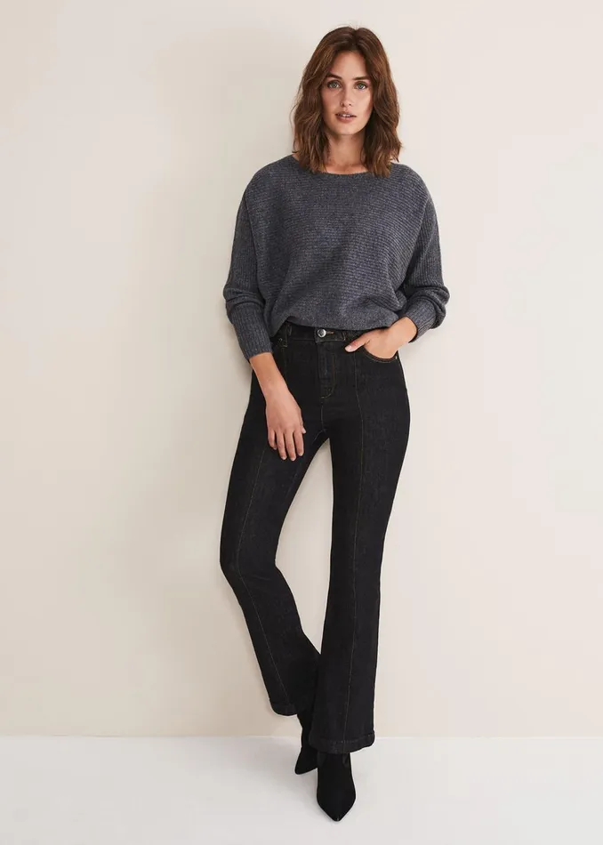 Women Phase Eight Knitwear Isabella Ripple Wool Cashmere Jumper Charcoal