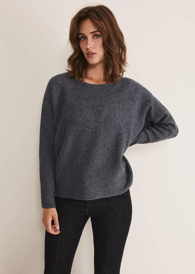 Women Phase Eight Knitwear Isabella Ripple Wool Cashmere Jumper Charcoal