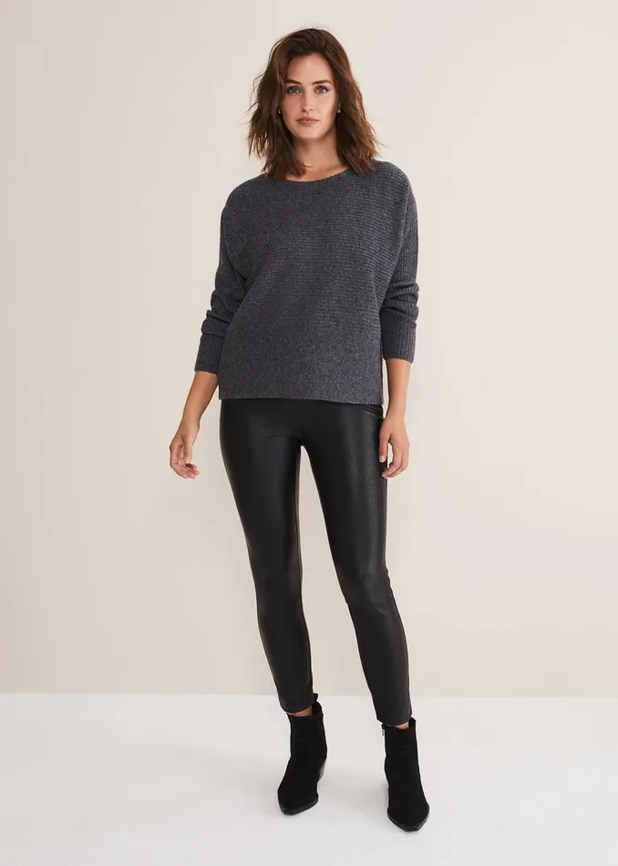 Women Phase Eight Knitwear Isabella Ripple Wool Cashmere Jumper Charcoal
