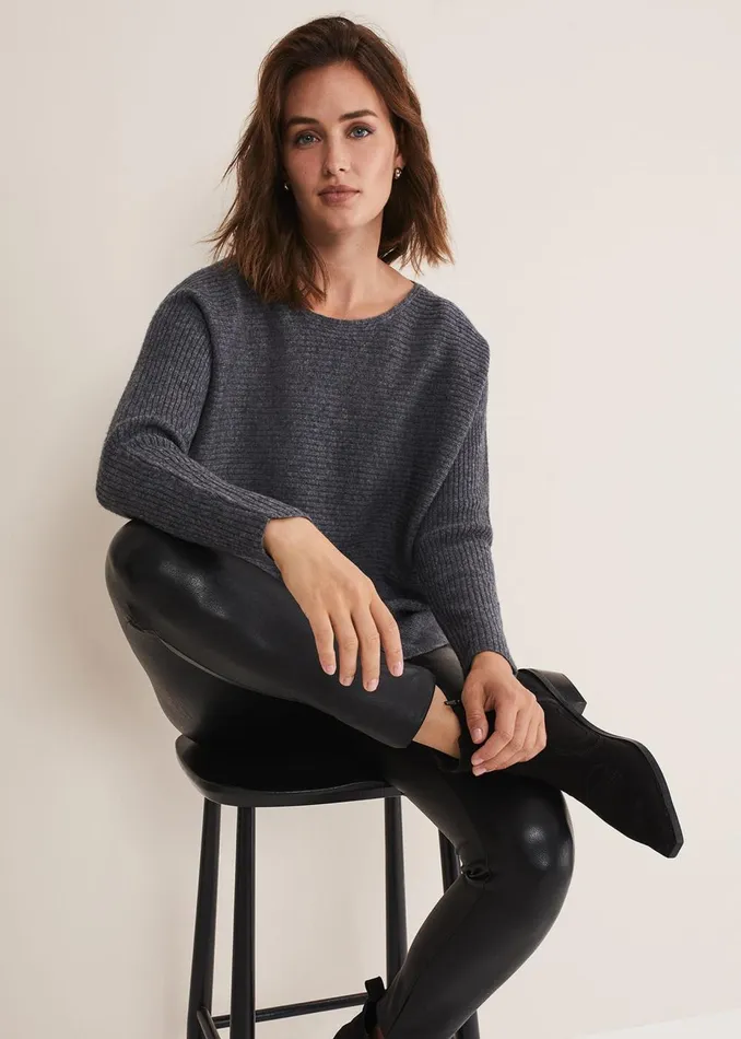 Women Phase Eight Knitwear Isabella Ripple Wool Cashmere Jumper Charcoal