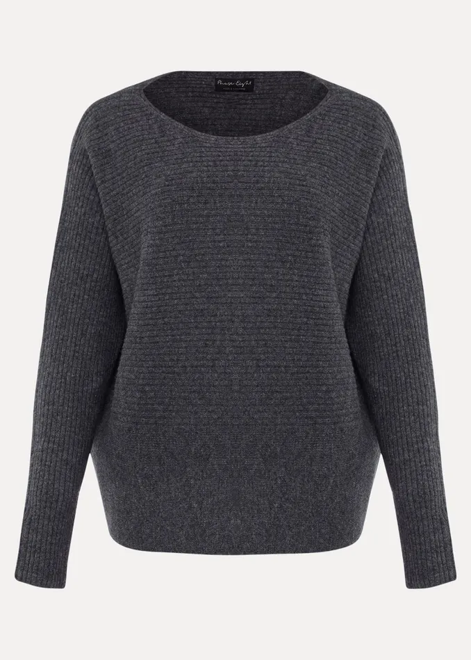 Women Phase Eight Knitwear Isabella Ripple Wool Cashmere Jumper Charcoal