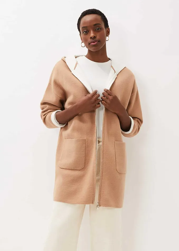 Women Phase Eight Knitwear Jane Double Face Knit Coat Camelivory