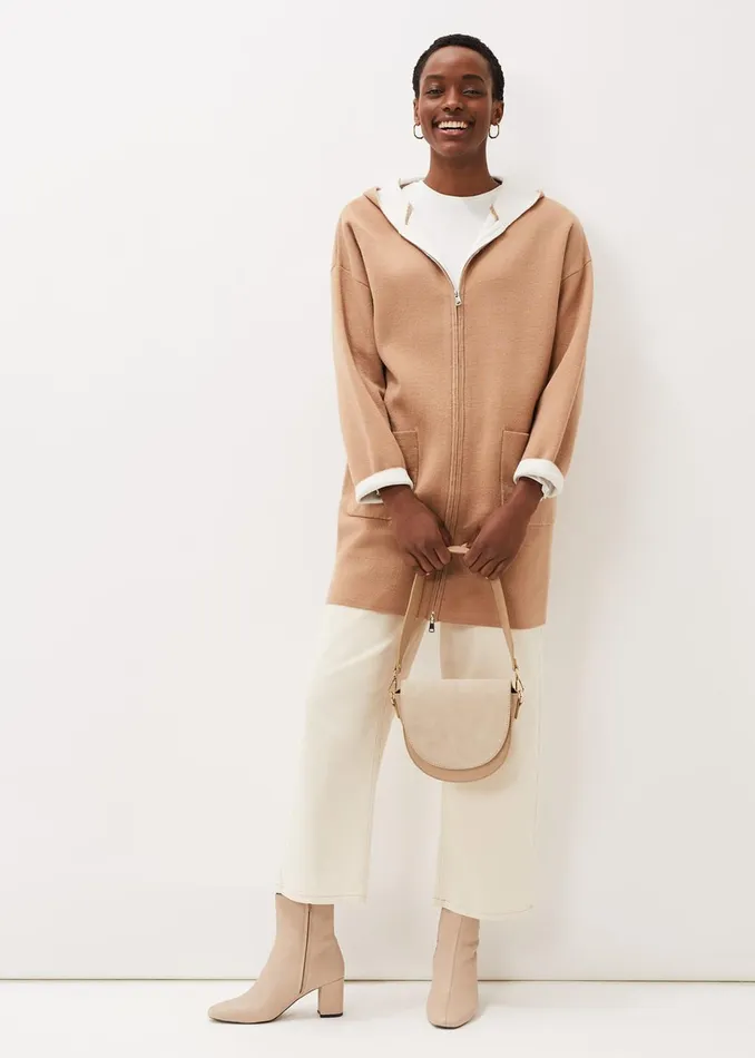 Women Phase Eight Knitwear Jane Double Face Knit Coat Camelivory