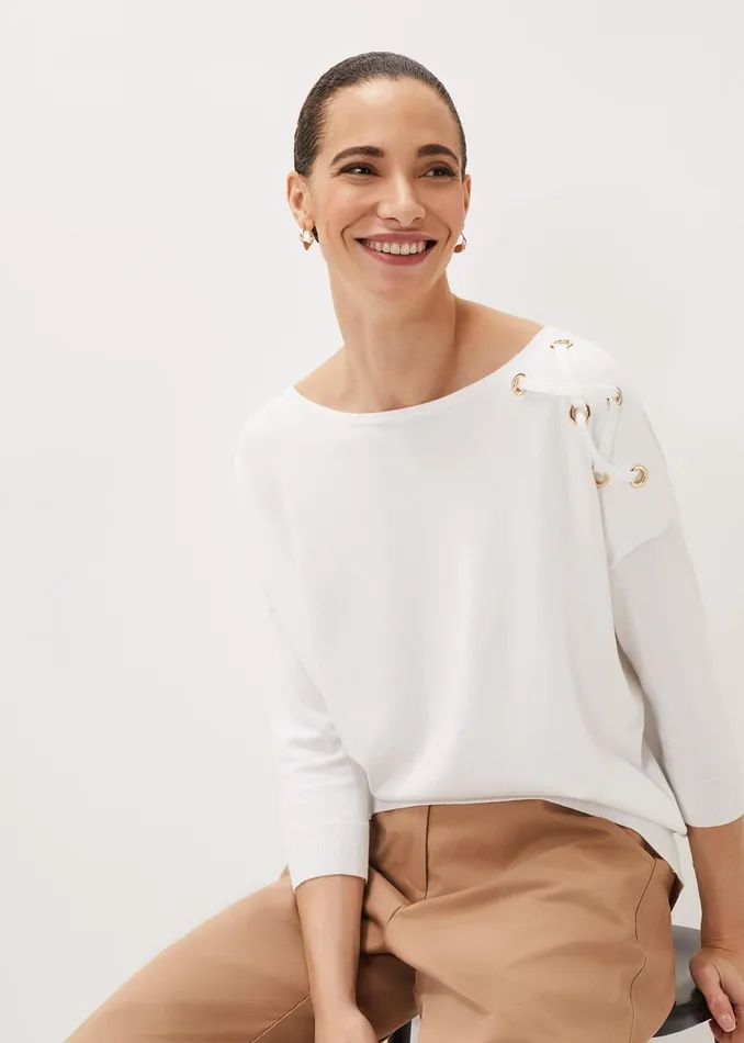 Women Phase Eight Knitwear Janette Eyelet Knit Jumper Ivory