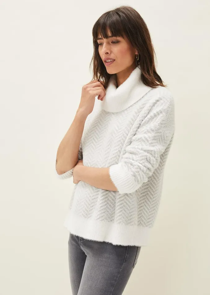 Women Phase Eight Knitwear Jess Chevron Jacquard Chunky Jumper Pale Grey