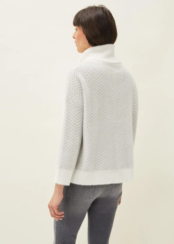 Women Phase Eight Knitwear Jess Chevron Jacquard Chunky Jumper Pale Grey