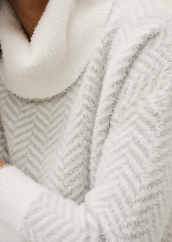 Women Phase Eight Knitwear Jess Chevron Jacquard Chunky Jumper Pale Grey
