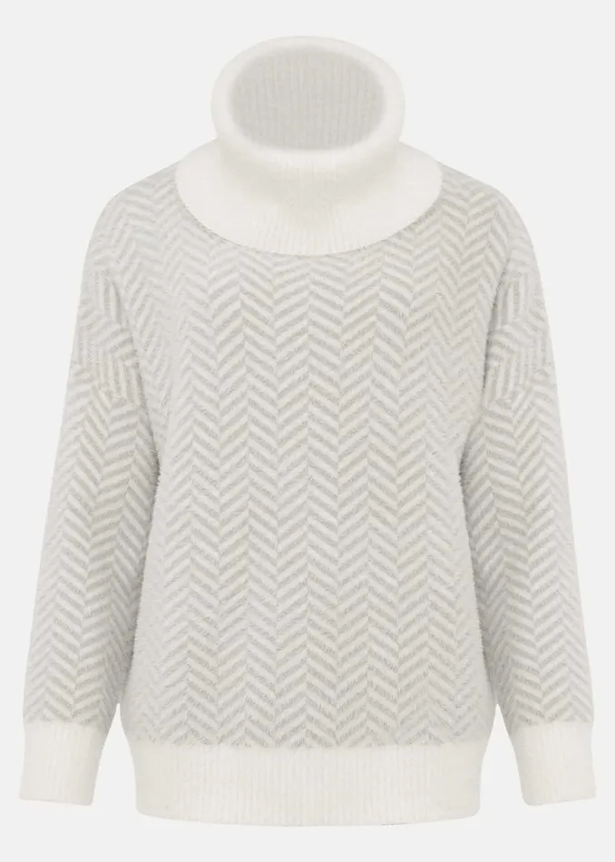 Women Phase Eight Knitwear Jess Chevron Jacquard Chunky Jumper Pale Grey