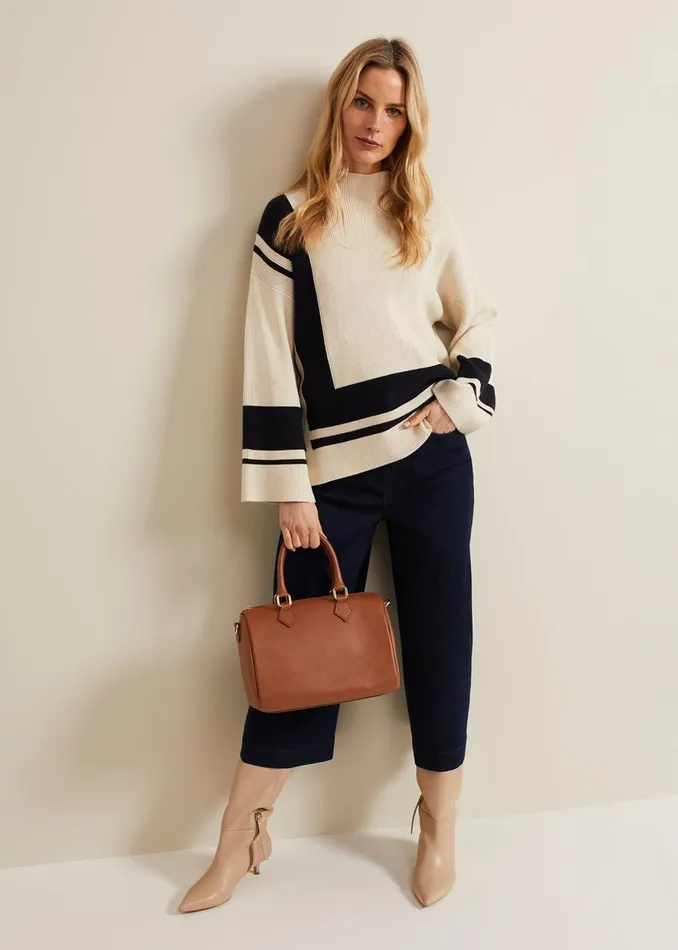 Women Phase Eight Knitwear Kayleigh Chunky Boxy Striped Jumper Stonenavy