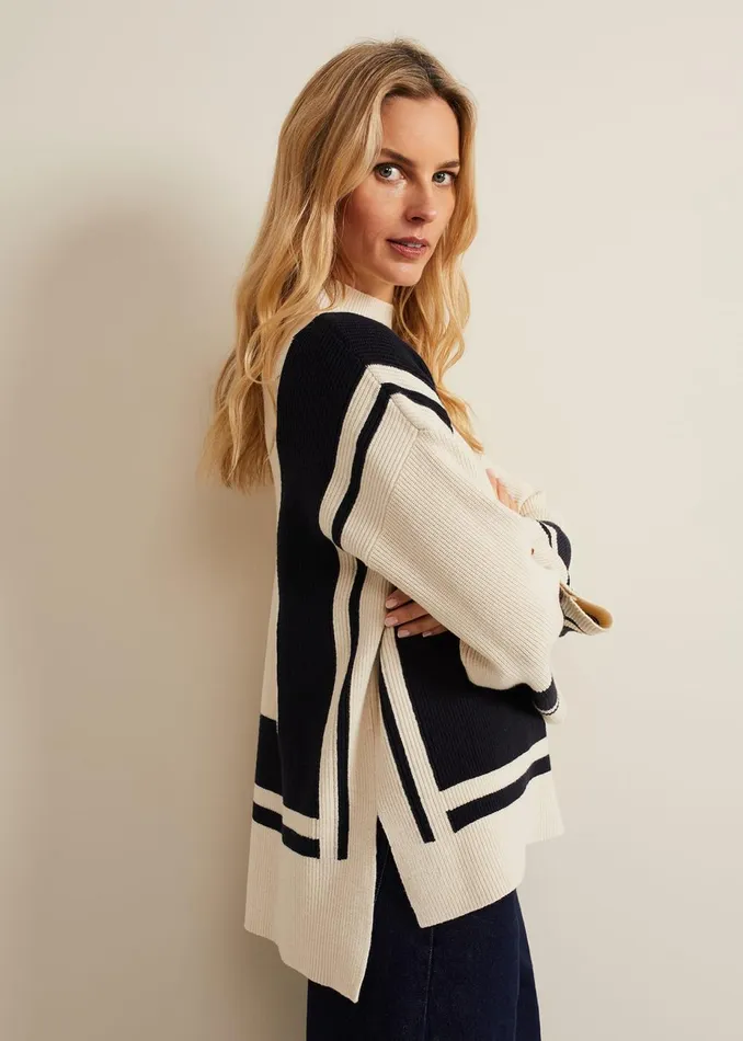 Women Phase Eight Knitwear Kayleigh Chunky Boxy Striped Jumper Stonenavy
