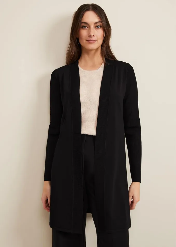 Women Phase Eight Knitwear Lauren Longline Edge To Edge Cardigan Black
