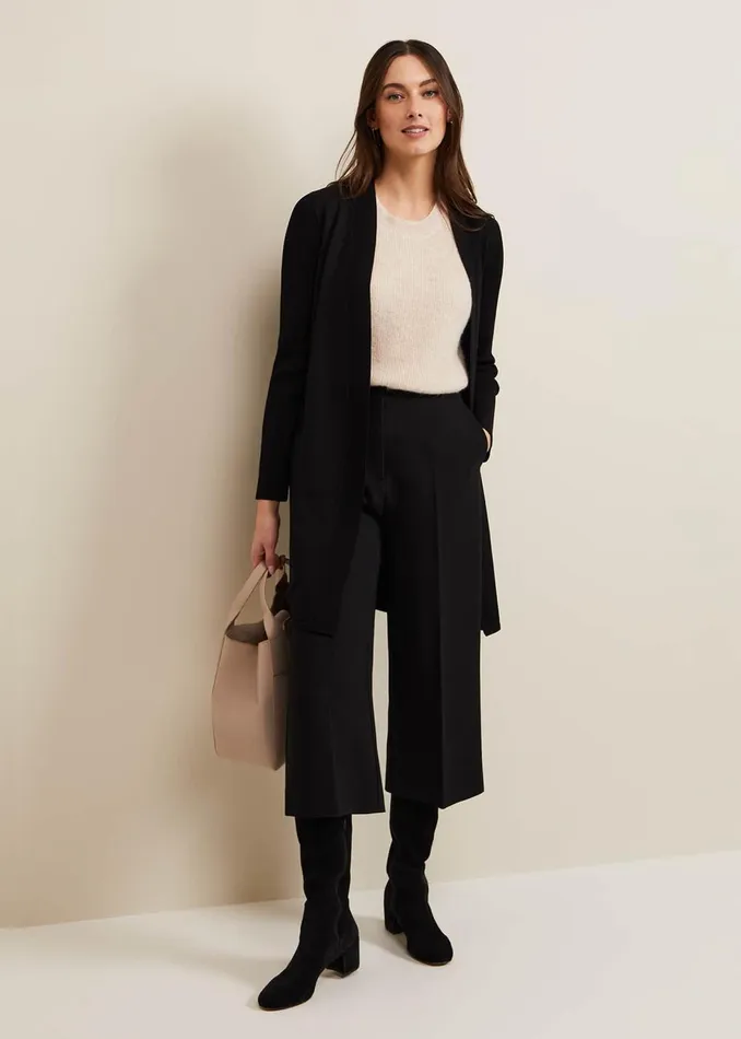 Women Phase Eight Knitwear Lauren Longline Edge To Edge Cardigan Black