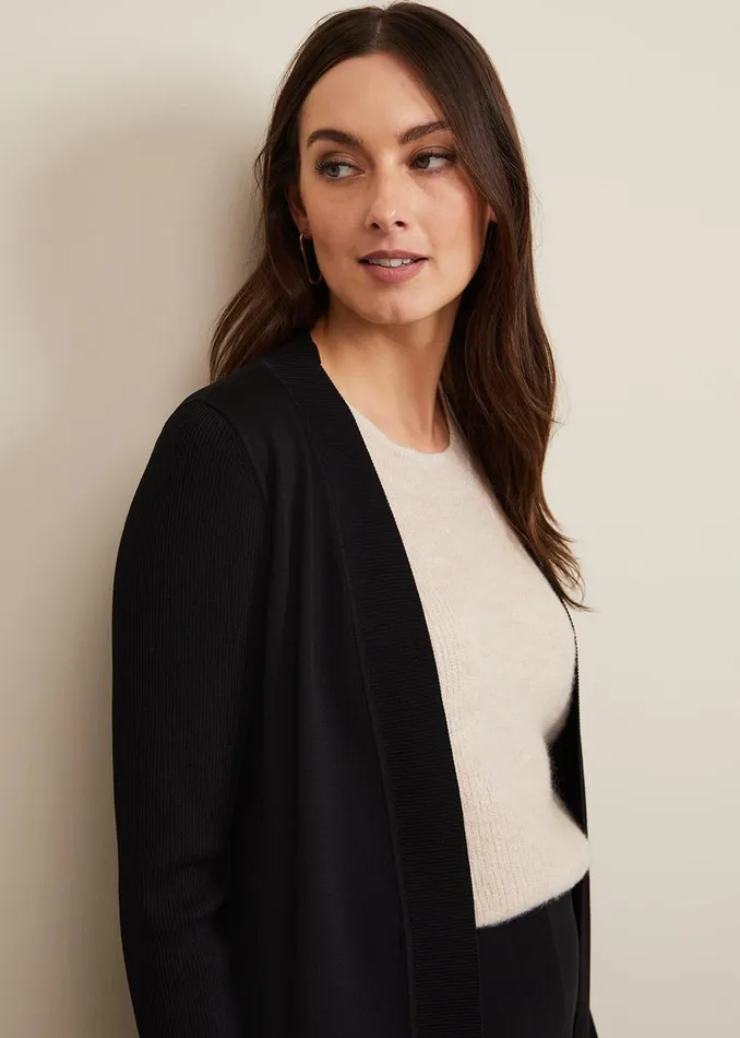 Women Phase Eight Knitwear Lauren Longline Edge To Edge Cardigan Black