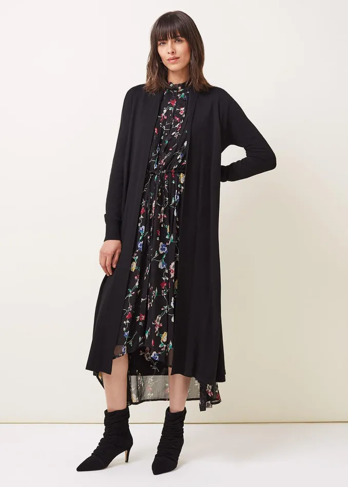 Women Phase Eight Knitwear Lili Fine Knit Maxi Cardigan Black